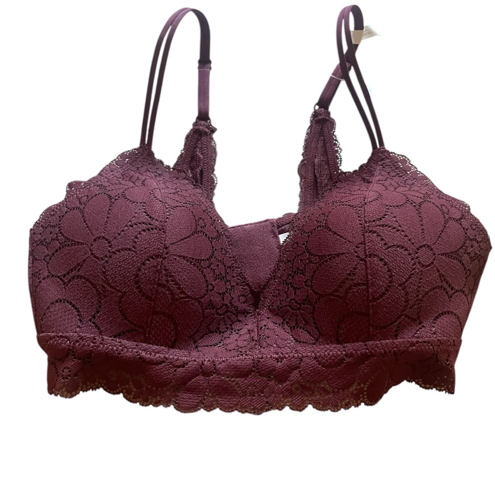 Aerie Wireless Sans Armature Burgundy Lace Bra Size 34C